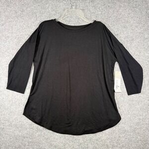 Just Be Tunic Top Women Medium Black 3/4 Sleeve Curved Hem NWT